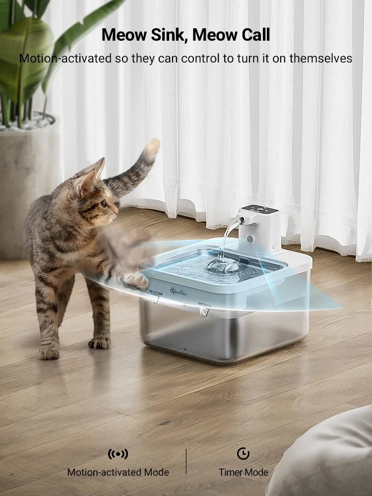 Automatic Stainless Steel Cat Water Fountain - 25L Wireless Pet Drinker with Battery  Sensor - ZOOMNSTORE