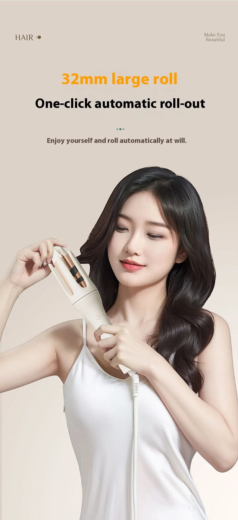 Automatic Curling Iron 32mm Ceramic Rotating Hair Curler With Ionic Heat Protection - ZOOMNSTORE