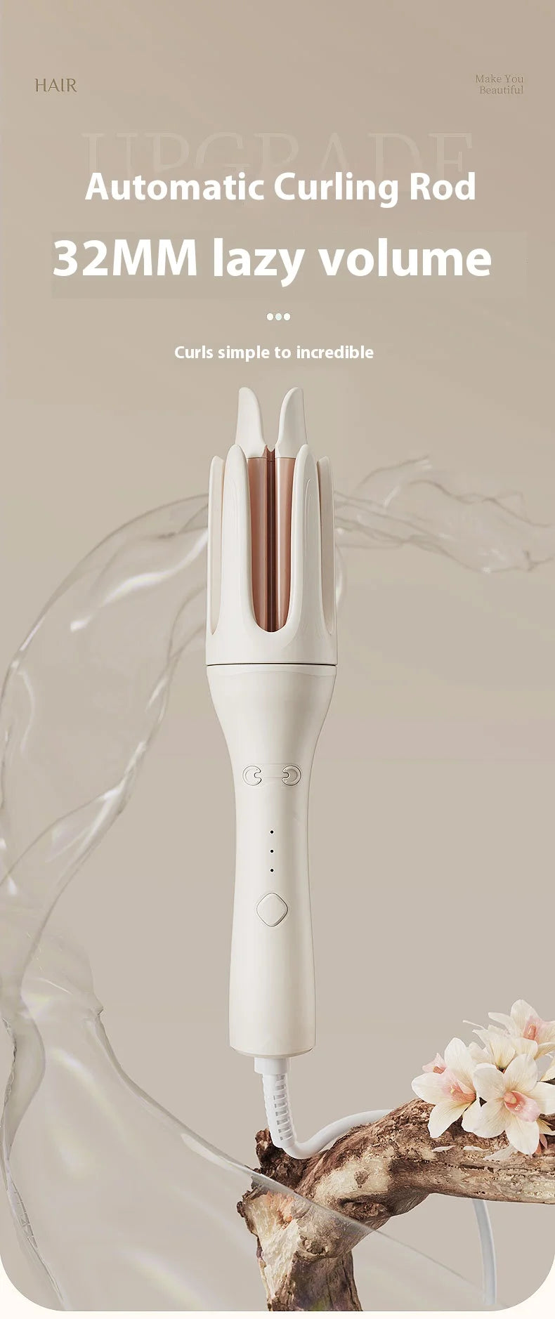 Automatic Curling Iron 32mm Ceramic Rotating Hair Curler With Ionic Heat Protection - ZOOMNSTORE