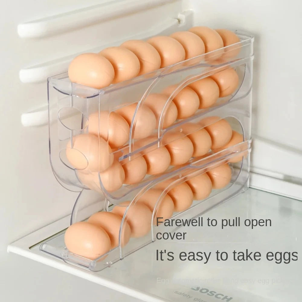 Large Capacity Egg Storage Box - Automatic Four Tier Refrigerator Organizer - ZOOMNSTORE