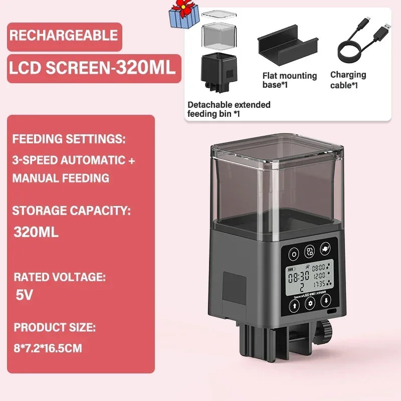 Automatic Fish Feeder LED LCD Screen 120ml/320ml Large Capacity Smart Timing Turtle Fish Tank Auto Feeder Aquarium Accessories - ZOOMNSTORE