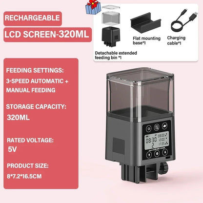 Automatic Fish Feeder LED LCD Screen 120ml/320ml Large Capacity Smart Timing Turtle Fish Tank Auto Feeder Aquarium Accessories - ZOOMNSTORE