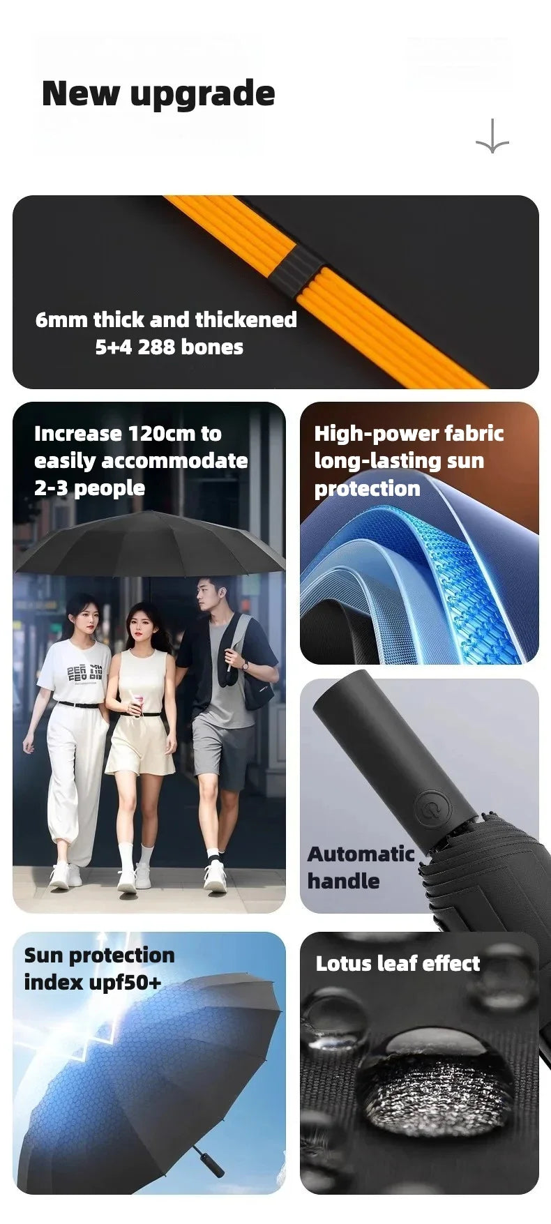 Stormproof Windproof Automatic Folding Rain Umbrella for Men, Large Strong Reinforced 288 Bone, Sun UV UPF50+ Parasol - ZOOMNSTORE