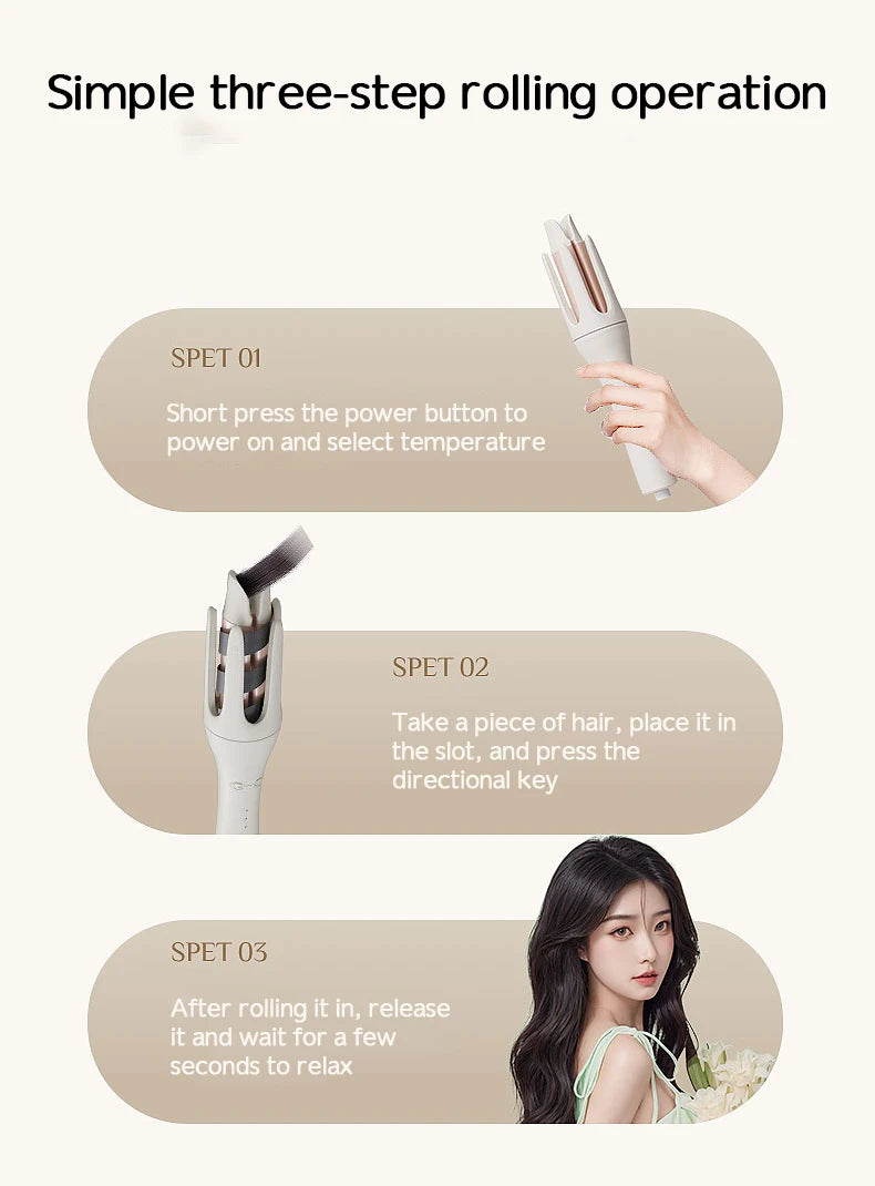 Automatic Hair Curler - 32mm Ceramic Hair Roller With Auto Rotating Wand - ZOOMNSTORE