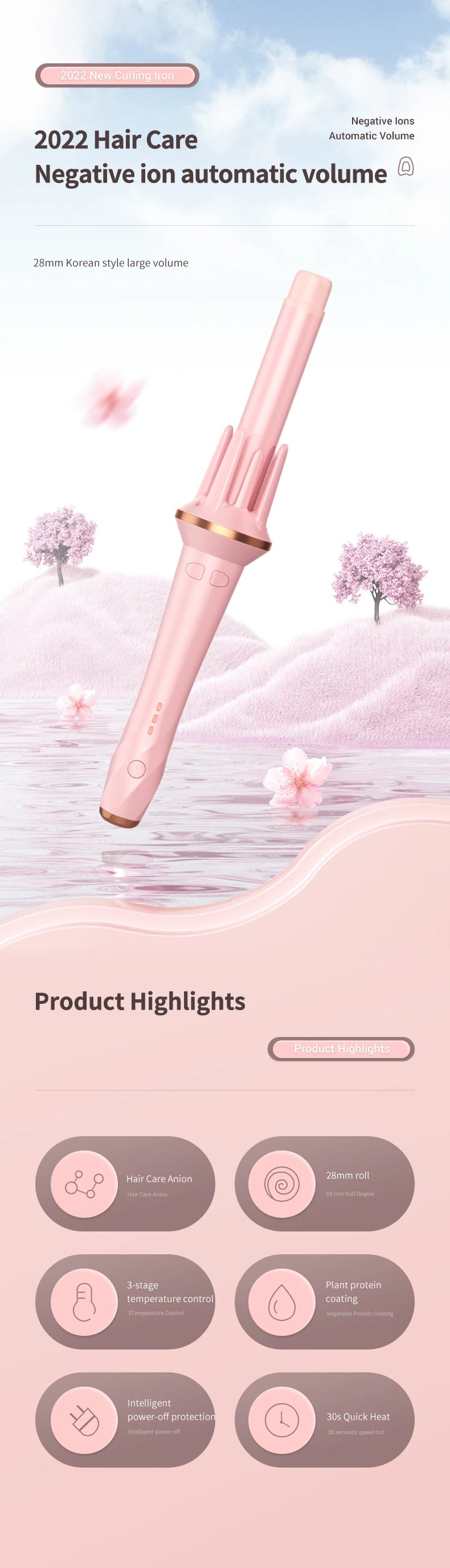 Automatic Hair Curler - Large Wave Curling Iron 28mm/32mm | Fast Heating Tourmaline Ceramic Wand - ZOOMNSTORE