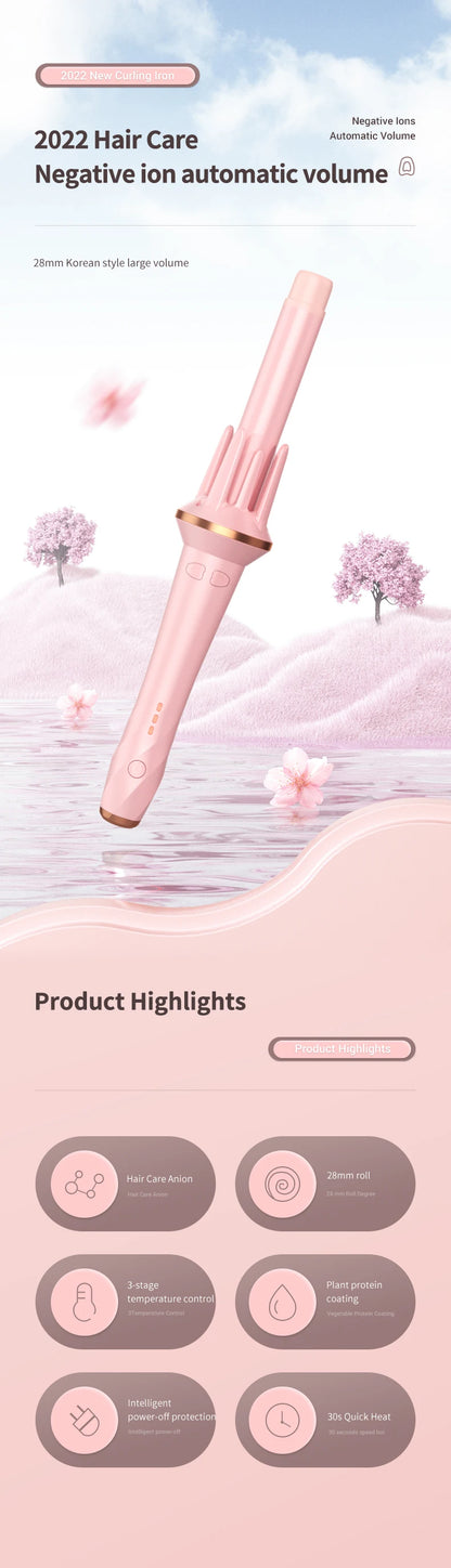 Automatic Hair Curler - Large Wave Curling Iron 28mm/32mm | Fast Heating Tourmaline Ceramic Wand - ZOOMNSTORE