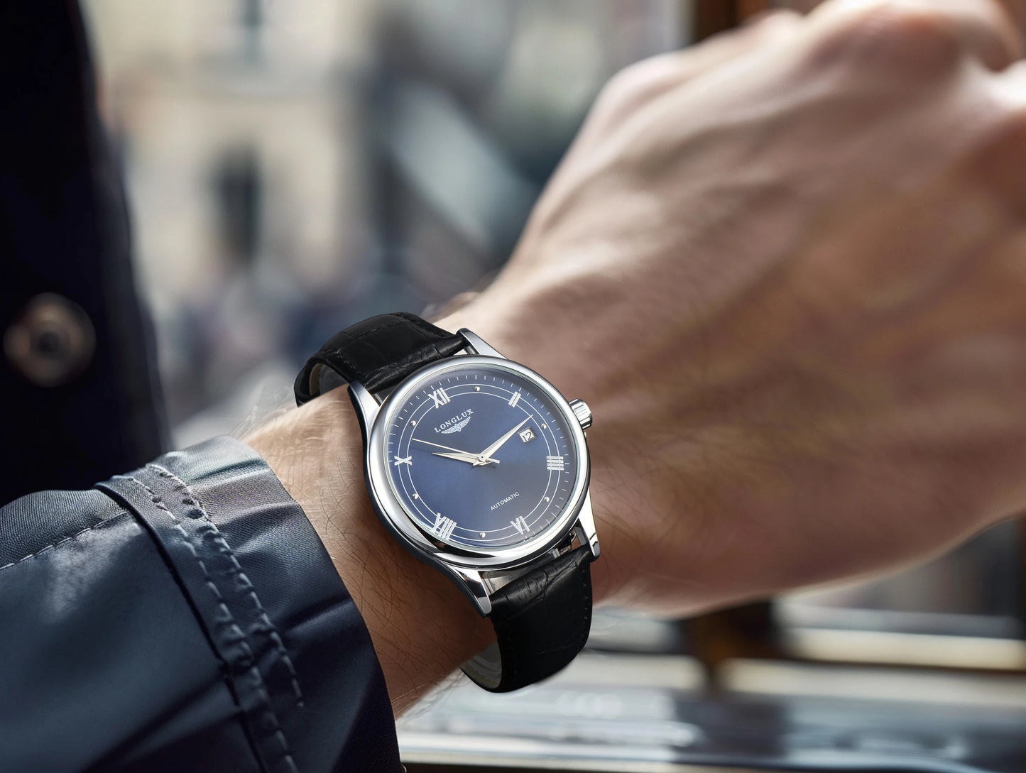 LONGLUX Waterproof Automatic Mechanical Mens Watch - Versatile Fashion Leather Gift - ZOOMNSTORE