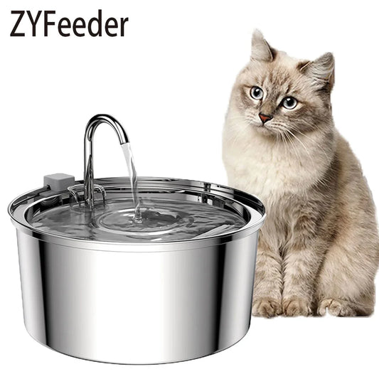 Automatic Stainless Steel Pet Water Fountain - USB Electric Mute Drinking Bowl for Cats and Dogs - ZOOMNSTORE