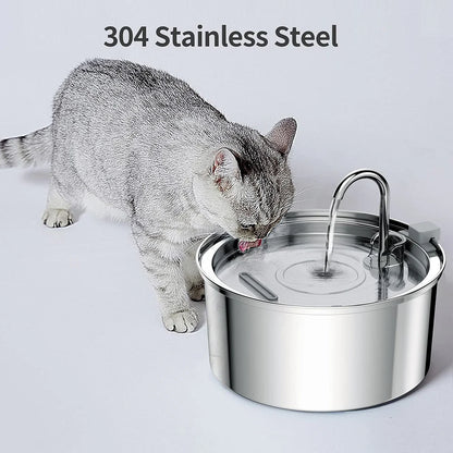 Automatic Stainless Steel Pet Water Fountain - USB Electric Mute Drinking Bowl for Cats and Dogs - ZOOMNSTORE