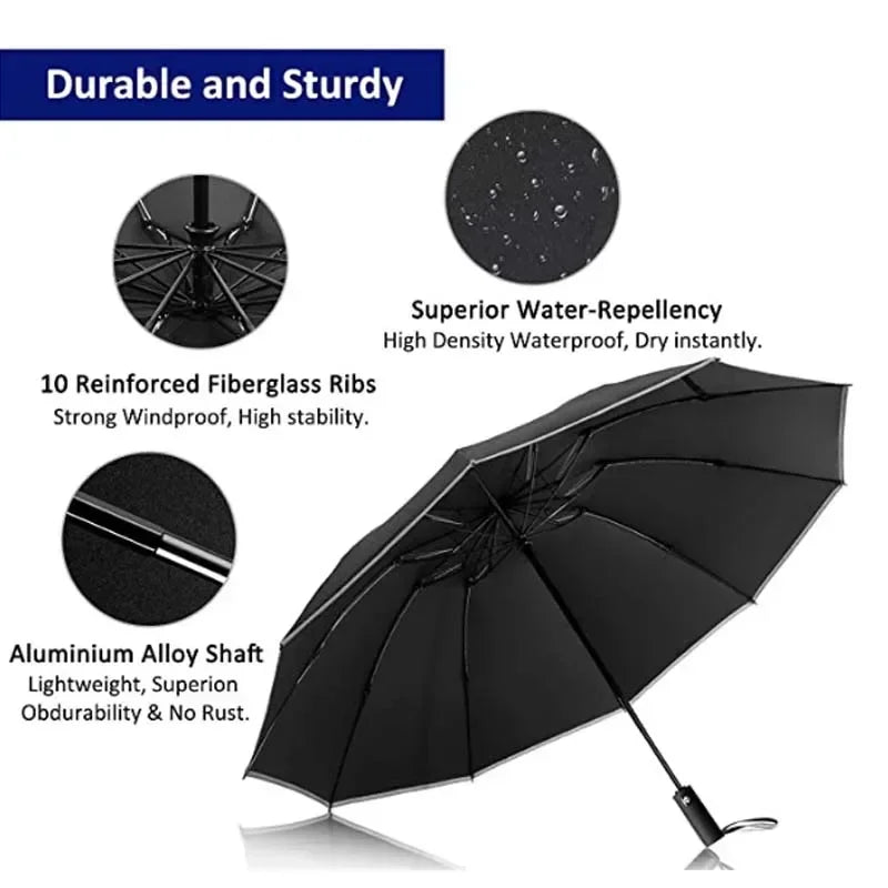 Men Women Umbrella  Fully Automatic Reverse Folding Umbrella with Windproof Reflective Stripe UV Umbrellas - ZOOMNSTORE