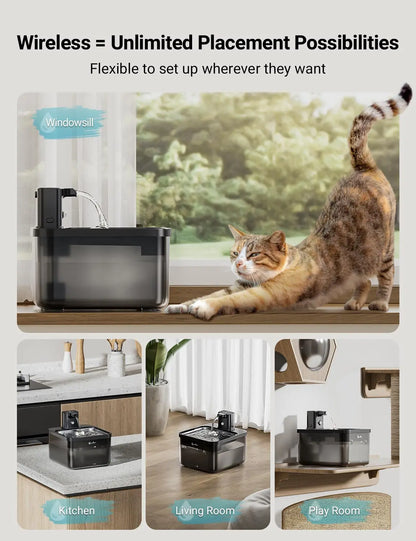 Automatic Stainless Steel Cat Water Fountain - 25L Wireless Pet Drinker with Battery  Sensor - ZOOMNSTORE