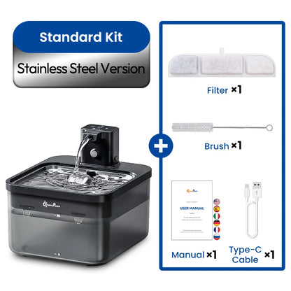 Automatic Stainless Steel Cat Water Fountain - 25L Wireless Pet Drinker with Battery  Sensor - ZOOMNSTORE