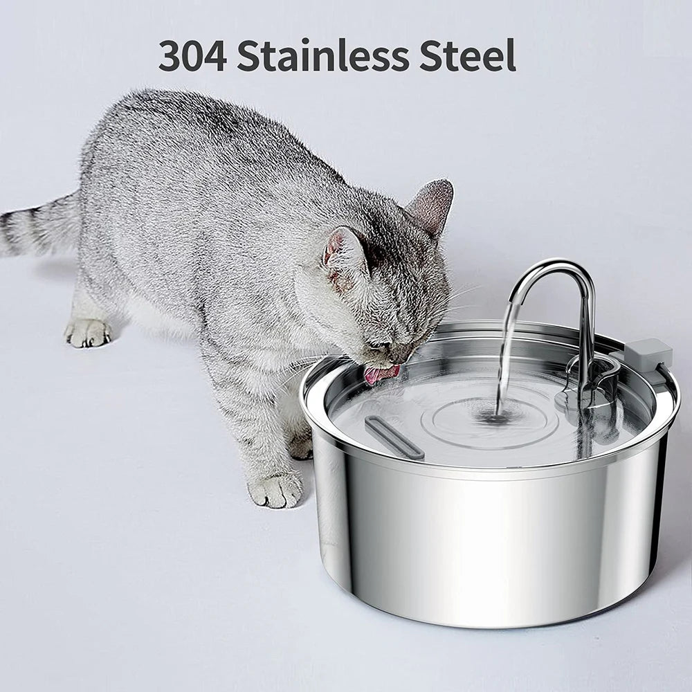 Automatic Stainless Steel Pet Water Fountain - USB Electric Mute Drinking Bowl for Cats and Dogs - ZOOMNSTORE