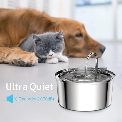Automatic Stainless Steel Pet Water Fountain - USB Electric Mute Drinking Bowl for Cats and Dogs - ZOOMNSTORE