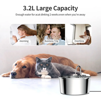 Automatic Stainless Steel Pet Water Fountain - USB Electric Mute Drinking Bowl for Cats and Dogs - ZOOMNSTORE