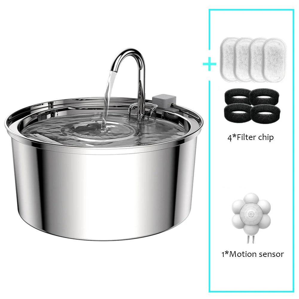 Automatic Stainless Steel Pet Water Fountain - USB Electric Mute Drinking Bowl for Cats and Dogs - ZOOMNSTORE