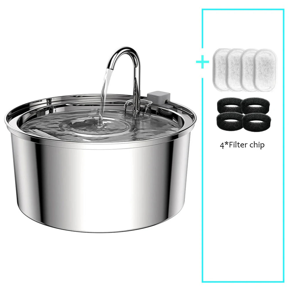 Automatic Stainless Steel Pet Water Fountain - USB Electric Mute Drinking Bowl for Cats and Dogs - ZOOMNSTORE