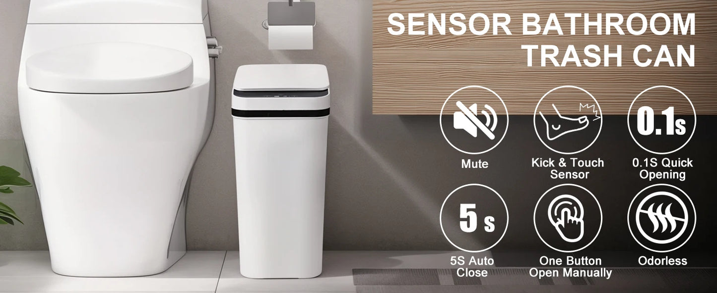 Automatic Trash Can - 2 Pack Motion Sensor Bin with Odor Sealing Lid & Silent Close - ZOOMNSTORE