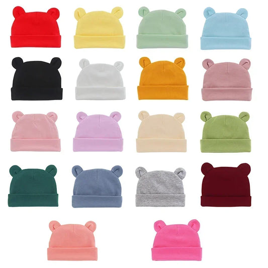 Autumn Winter Baby Hat Comfortable Solid Color Hats Cute Ear Shape Cotton Cap Newborn Photography Props 0 -1 Infant Bonnet Items - ZOOMNSTORE
