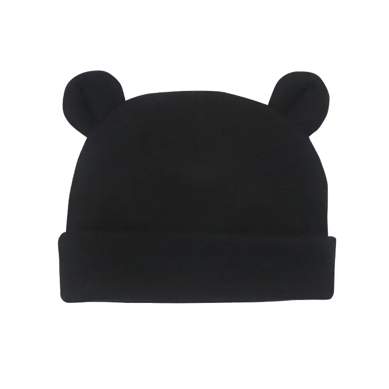 Autumn Winter Baby Hat Comfortable Solid Color Hats Cute Ear Shape Cotton Cap Newborn Photography Props 0 -1 Infant Bonnet Items - ZOOMNSTORE