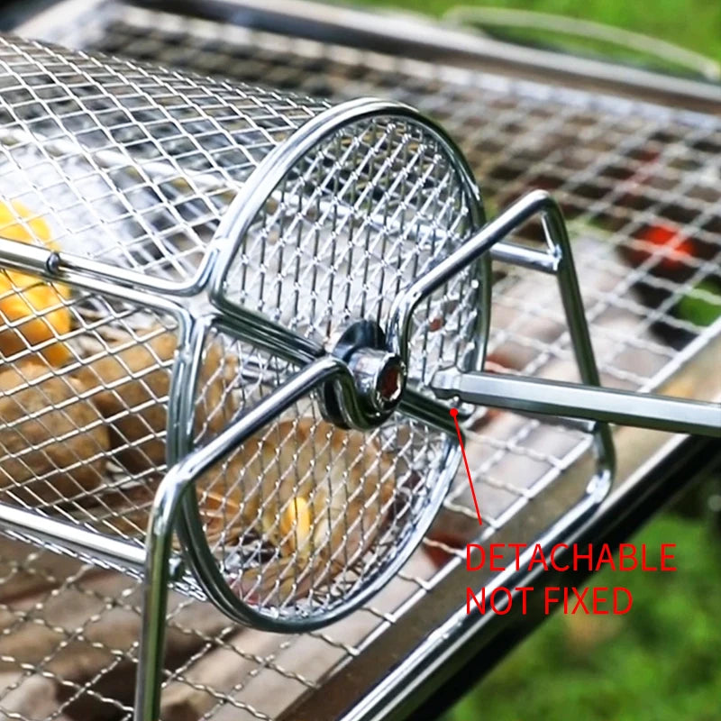 BBQ Grill Basket - Stainless Steel Rotisserie Mesh Basket with Handle for Outdoor Cooking - ZOOMNSTORE
