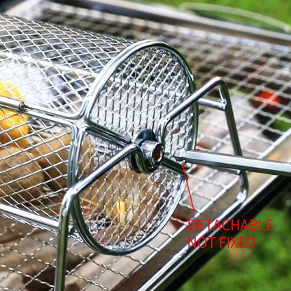 BBQ Grill Basket - Stainless Steel Rotisserie Mesh Basket with Handle for Outdoor Cooking - ZOOMNSTORE
