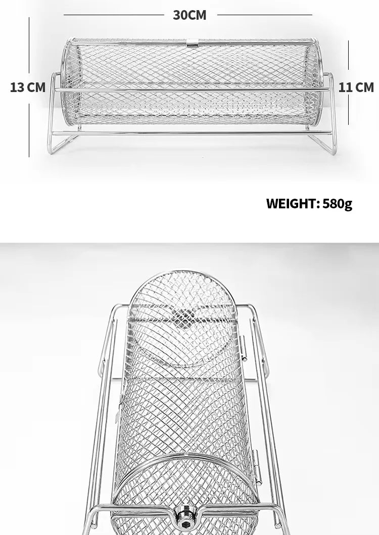 BBQ Grill Basket - Stainless Steel Rotisserie Mesh Basket with Handle for Outdoor Cooking - ZOOMNSTORE