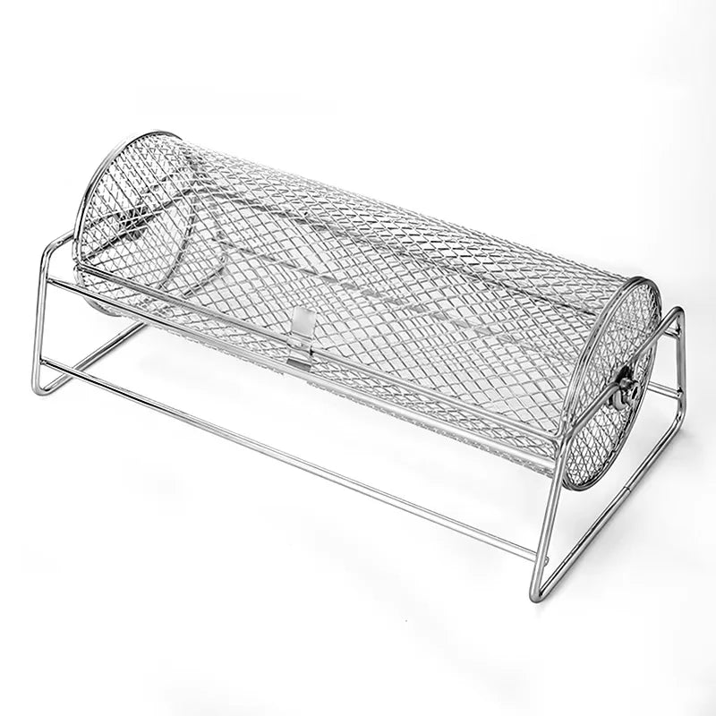 BBQ Grill Basket - Stainless Steel Rotisserie Mesh Basket with Handle for Outdoor Cooking - ZOOMNSTORE