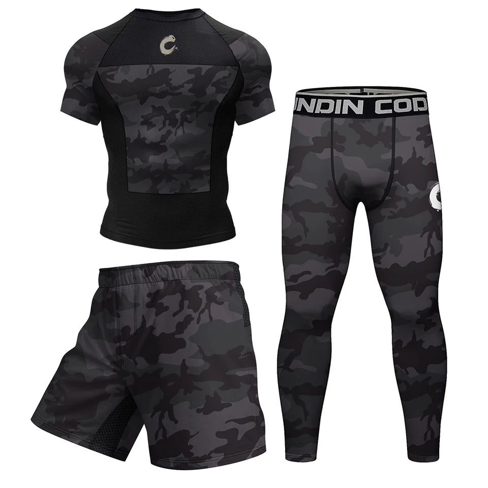 Mens Black No Gi BJJ Jiu Jitsu Set - MMA Shorts  Compression Rashguard - ZOOMNSTORE