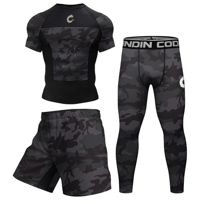 Mens Black No Gi BJJ Jiu Jitsu Set - MMA Shorts  Compression Rashguard - ZOOMNSTORE