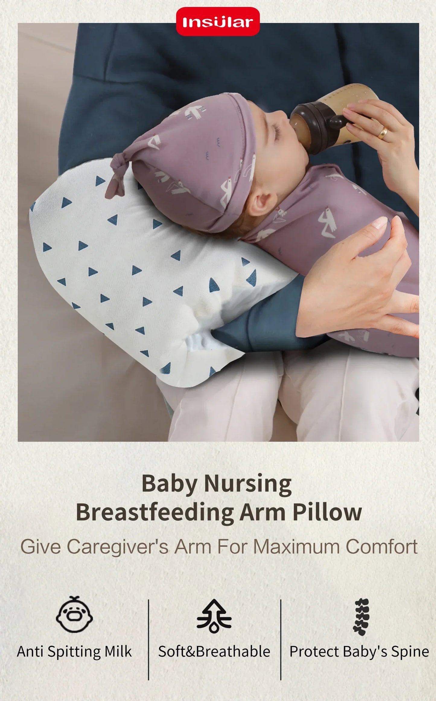 INSULAR Baby Arm Pillows Infant Nursing Anti-spit Milk Breastfeeding Pads Kids Sleeping Head Cushion Hand Warmer Chair Mattress - ZOOMNSTORE