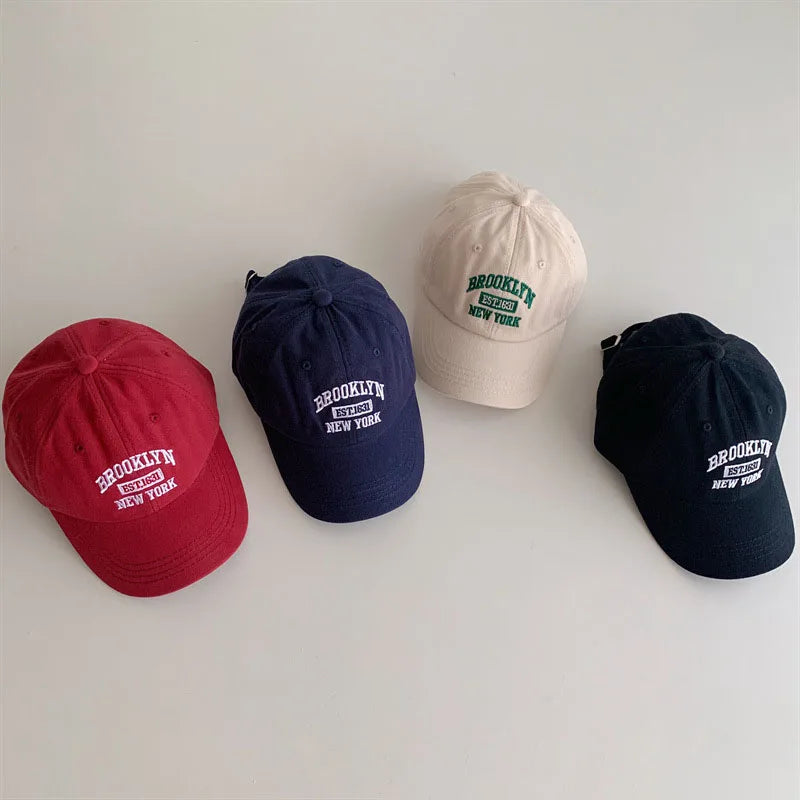 Korean Baby Baseball Hat Letter Embroidery Kids Peaked Cap Boys Girls Solid Color Children Duck Tongue Caps Sunshade Visors 아기모자 - ZOOMNSTORE
