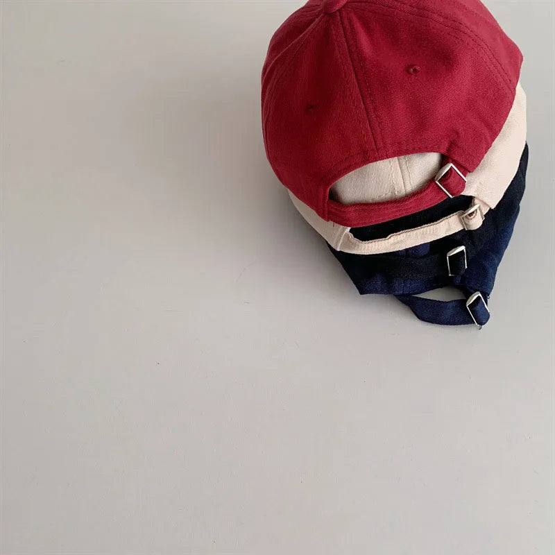 Korean Baby Baseball Hat Letter Embroidery Kids Peaked Cap Boys Girls Solid Color Children Duck Tongue Caps Sunshade Visors 아기모자 - ZOOMNSTORE