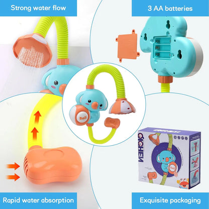 1Set Cartoon Cute Little Elephant Electric Shower, 360°Jet Water Wash Head, Baby Bath Sprayer, Bathroom Fun Water Play Toy - ZOOMNSTORE