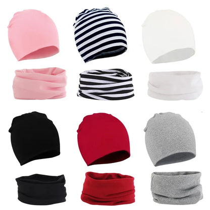 2Pcs Baby Beanie Hat Scarf Set Cotton Kids Cap for Girls Boys Elastic Candy Color Toddler Hat Kids Accessories Infant Bonnet - ZOOMNSTORE