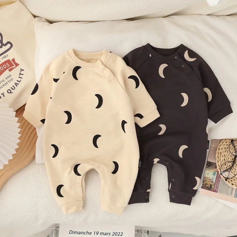Baby Bodysuit Cotton - Newborn Moon Sun Print Romper 0-12 Months Soft Comfortable Wear - ZOOMNSTORE