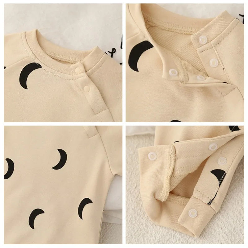Baby Bodysuit Cotton - Newborn Moon Sun Print Romper 0-12 Months Soft Comfortable Wear - ZOOMNSTORE