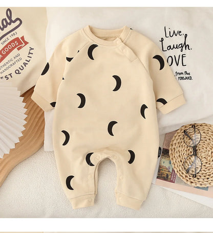 Baby Bodysuit Cotton - Newborn Moon Sun Print Romper 0-12 Months Soft Comfortable Wear - ZOOMNSTORE