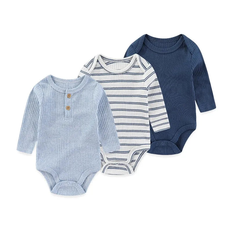 Baby Bodysuit Cotton - Newborn Onesies 3 Pcs Long Sleeve Soft Infant Bodysuits - ZOOMNSTORE