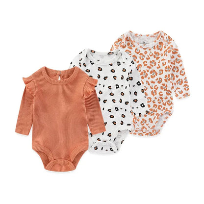 Baby Bodysuit Cotton - Newborn Onesies 3 Pcs Long Sleeve Soft Infant Bodysuits - ZOOMNSTORE