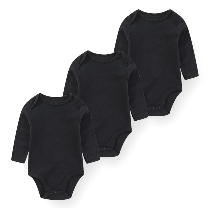 Baby Bodysuit Cotton - Newborn Onesies 3 Pcs Long Sleeve Soft Infant Bodysuits - ZOOMNSTORE