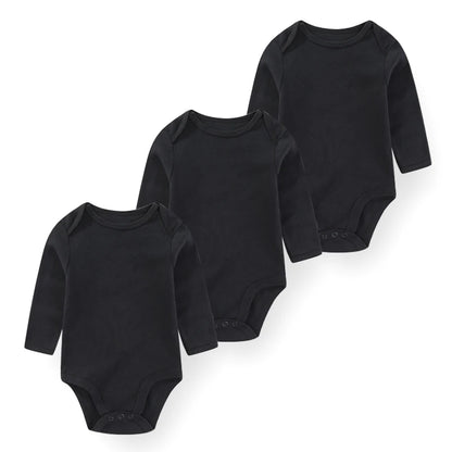 Baby Bodysuit Cotton - Newborn Onesies 3 Pcs Long Sleeve Soft Infant Bodysuits - ZOOMNSTORE