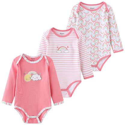 Baby Bodysuit Cotton - Newborn Onesies 3 Pcs Long Sleeve Soft Infant Bodysuits - ZOOMNSTORE
