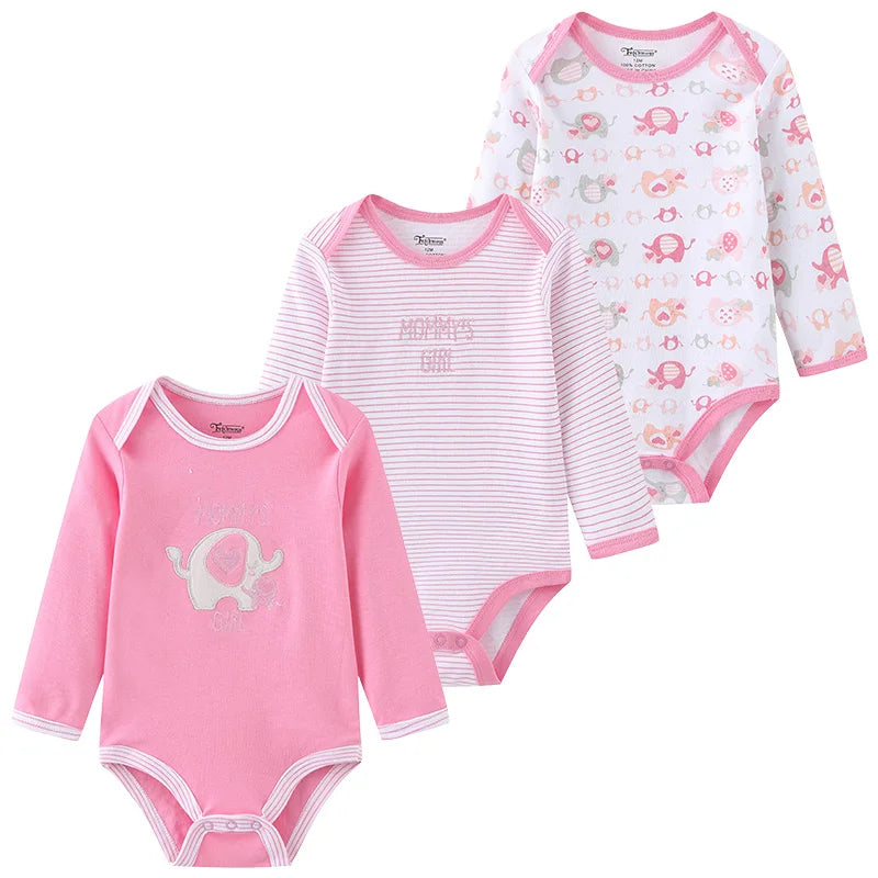 Baby Bodysuit Cotton - Newborn Onesies 3 Pcs Long Sleeve Soft Infant Bodysuits - ZOOMNSTORE