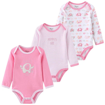Baby Bodysuit Cotton - Newborn Onesies 3 Pcs Long Sleeve Soft Infant Bodysuits - ZOOMNSTORE