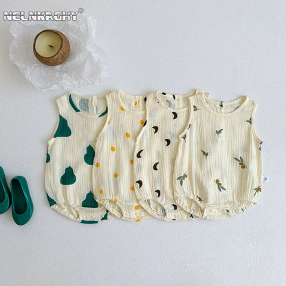 Baby Bodysuits Cotton - Newborn Infant Jumpsuits Unisex Sleeveless Romper Summer Wear - ZOOMNSTORE