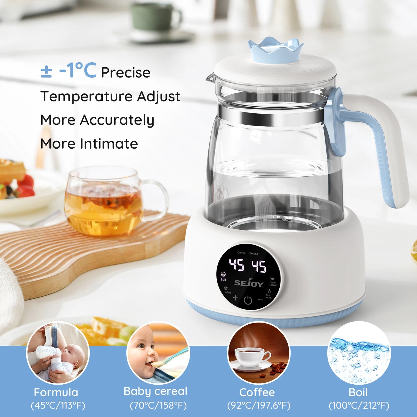 Baby Bottle Warmer 1.2L - Wide Mouth Design, Auto Shut-Off Safety & Digital Temperature Control - ZOOMNSTORE