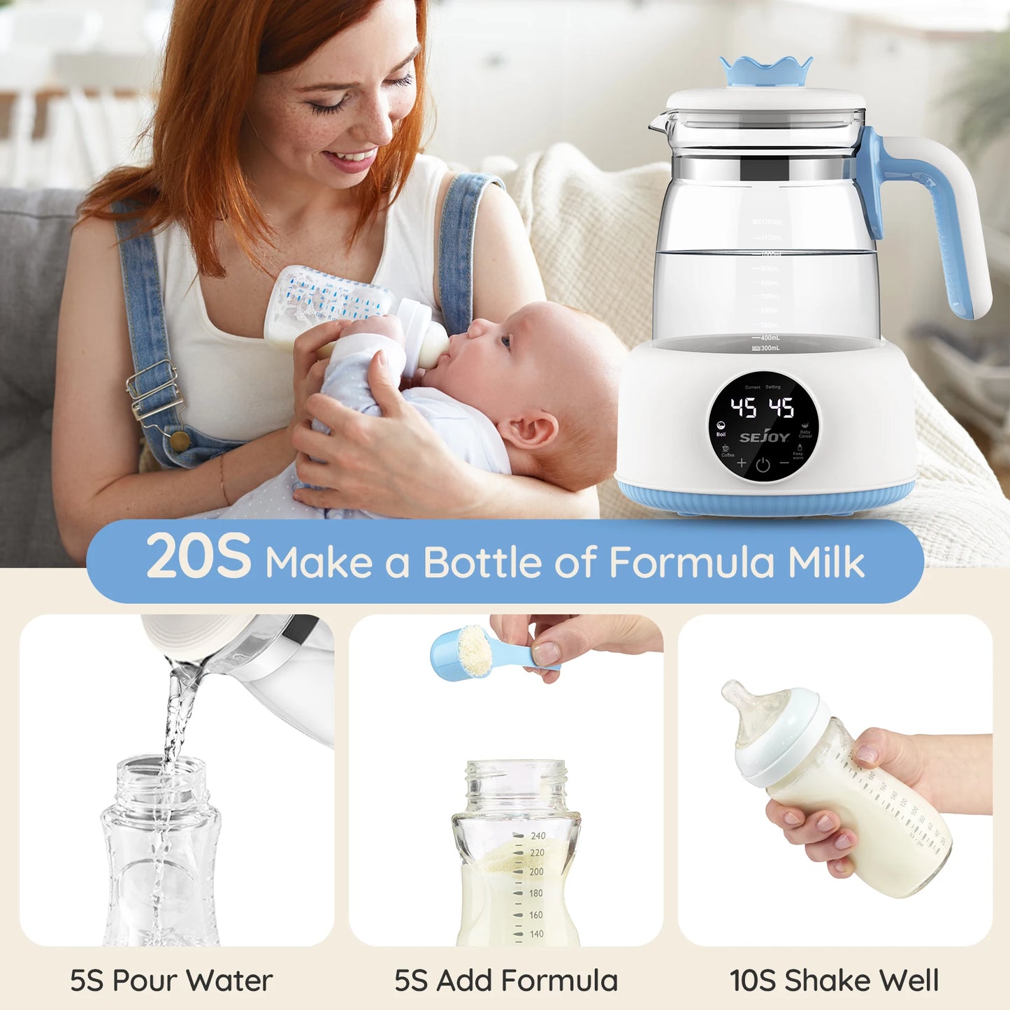 Baby Bottle Warmer 1.2L - Wide Mouth Design, Auto Shut-Off Safety & Digital Temperature Control - ZOOMNSTORE