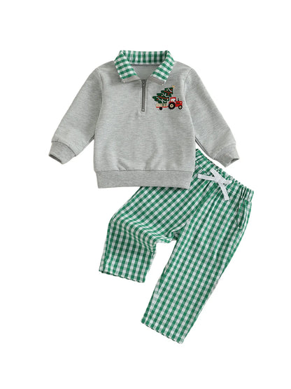 Baby Boy Holiday Outfits – Reindeer Applique Sweater & Corduroy Pants Set for Christmas Party - ZOOMNSTORE