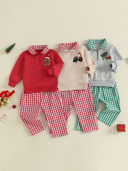 Baby Boy Holiday Outfits – Reindeer Applique Sweater & Corduroy Pants Set for Christmas Party - ZOOMNSTORE